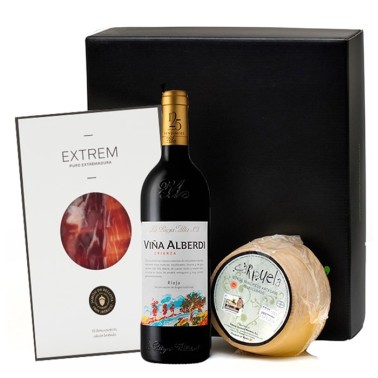 Pack Jamón Ibérico, Queso Artesano y Vino Rioja